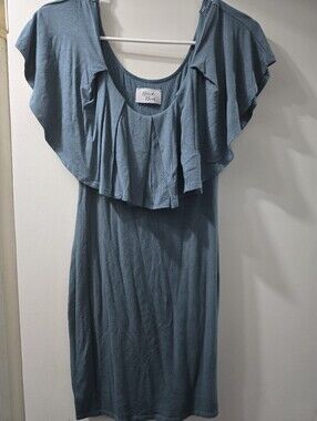Black Bead Slate Blue Pleated Neckline Top